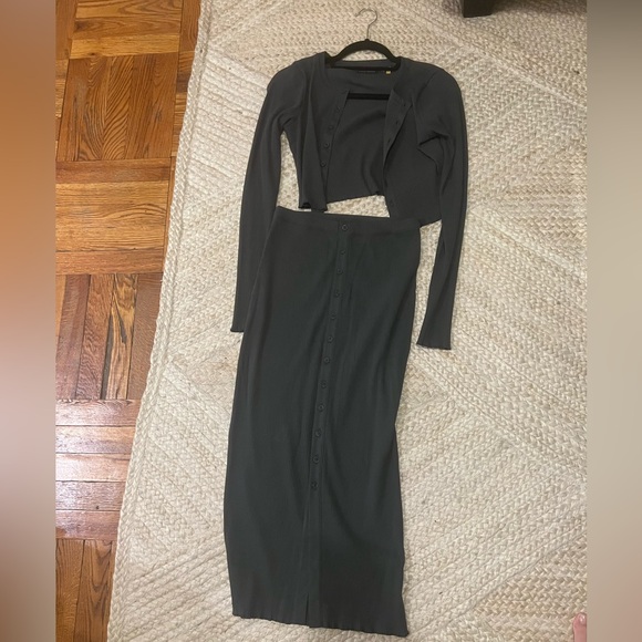 Polo Ralph Lauren Ribbed Button-Front Cropped Top - Charcoal Grey - Picture 3 of 4